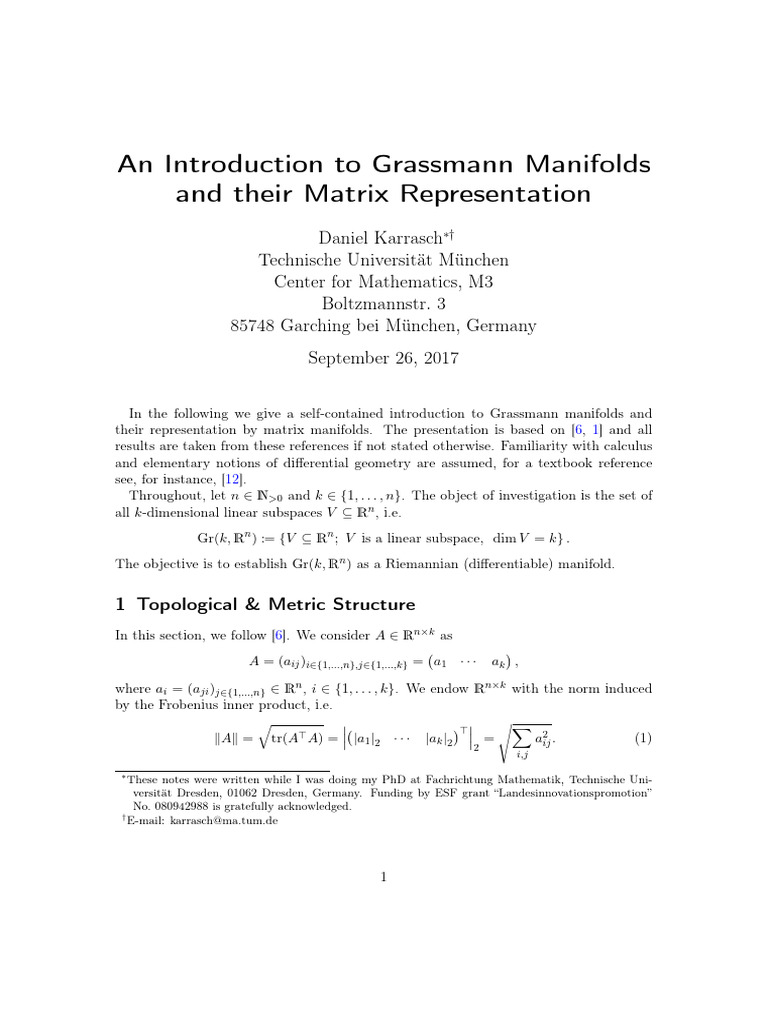 Introduction to Grassmann Manifolds | PDF | Manifold | Continuous Function