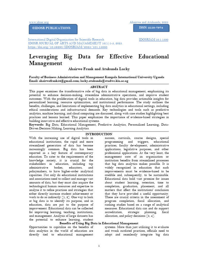 Leveraging Big Data For Effective Educational Management (WWW - Kiu.ac ...