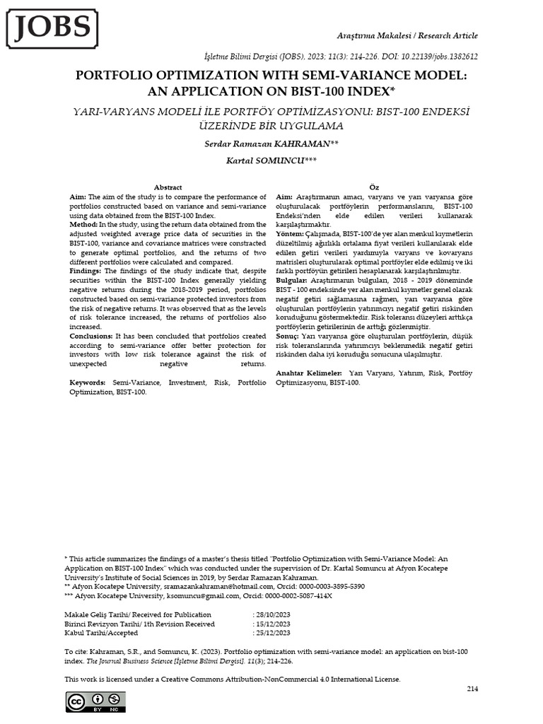 Portfolio Optimization Using Semi-Variance | PDF | Modern Portfolio ...