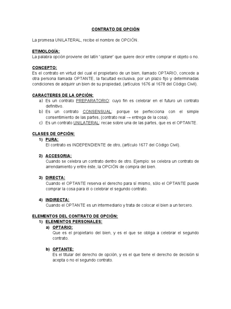 Contrato de Opcion | PDF | Derecho civil (sistema legal) | Justicia