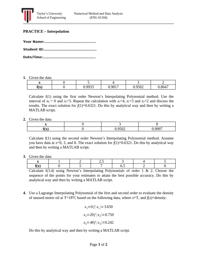 Interpolation Methods in MATLAB Practice | PDF | Interpolation ...