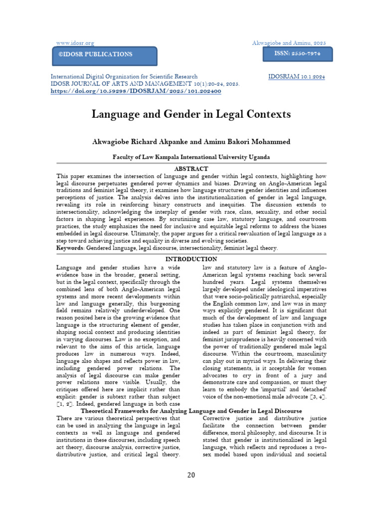 Language and Gender in Legal Discourse | PDF | Gender | Gender Studies
