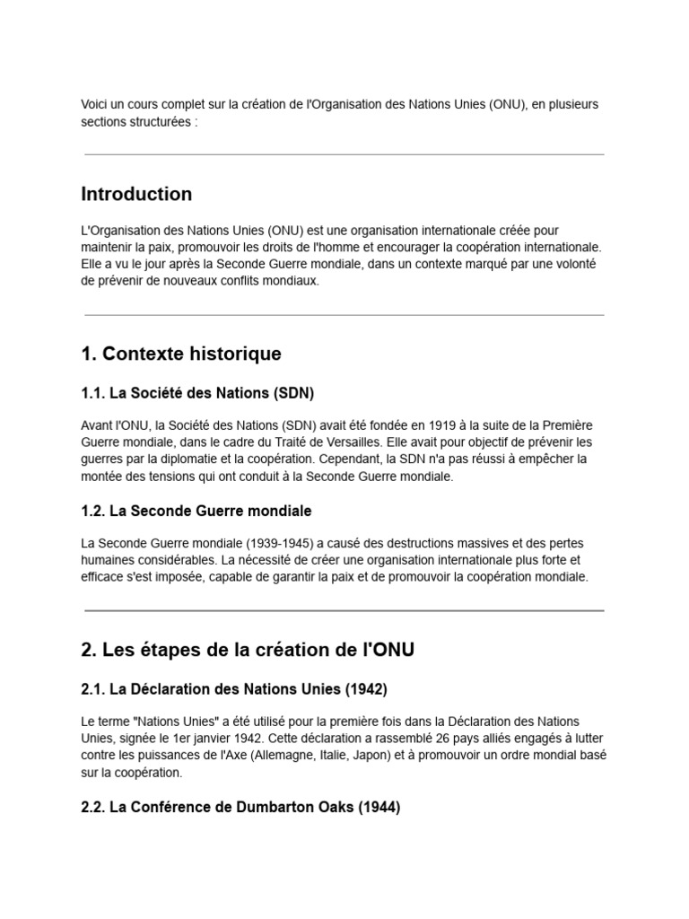 Création de l'ONU : Historique et Objectifs | PDF | Nations unies ...