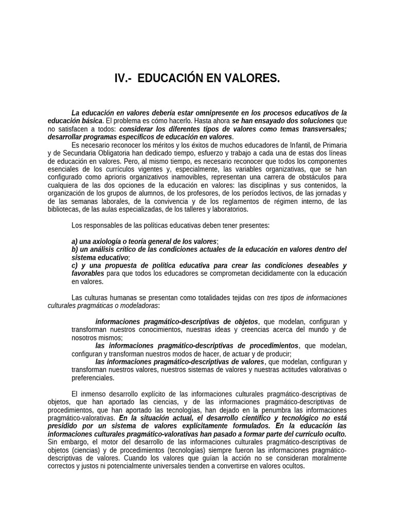 Educación en Valores: Desafíos y Propuestas | PDF | Plan de estudios ...