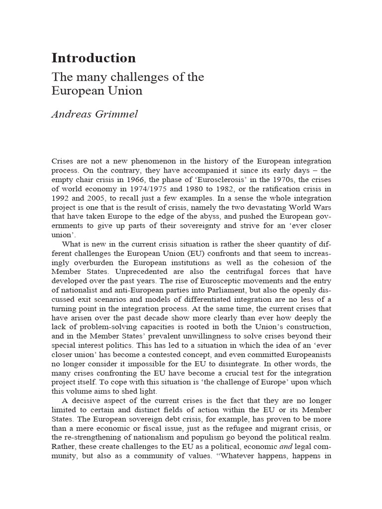 Challenges Facing the European Union | PDF | Economic And Monetary ...