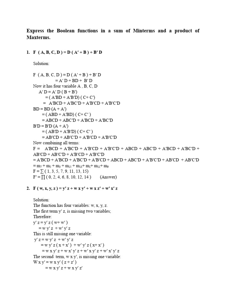 L10-Examples Max Min Terms | PDF | Boolean Algebra | Teaching Mathematics