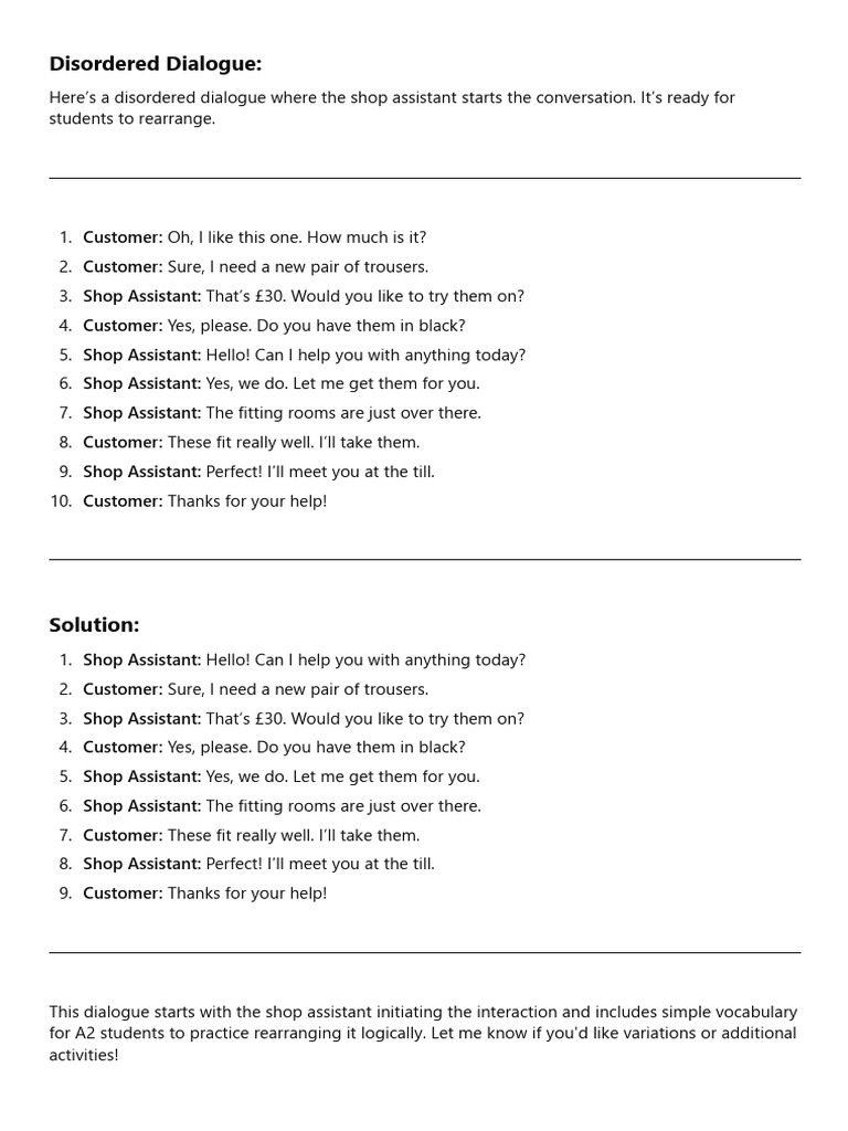 Disordered Dialogue Exercise A2 | PDF