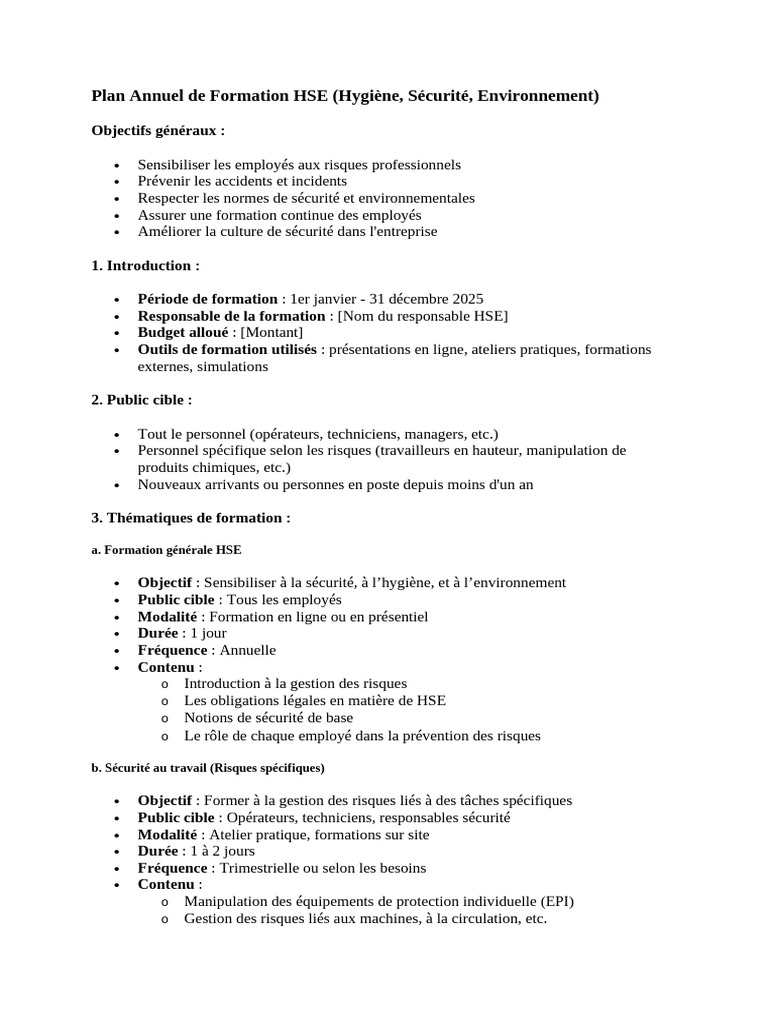 Plan de Formation HSE 2025 | PDF | Sécurité
