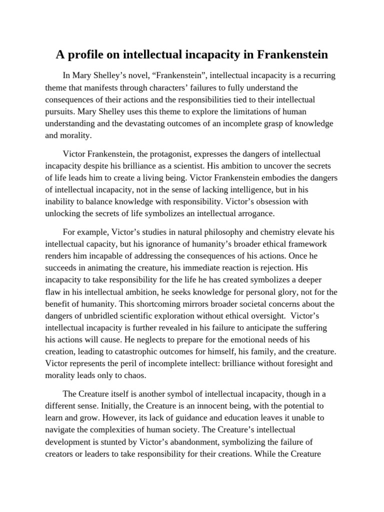 Intellectual Incapacity in Frankenstein | PDF | Frankenstein | Knowledge