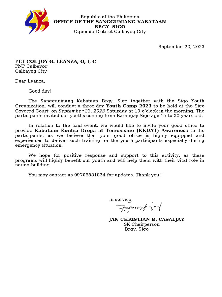 Youth Camp 2023 Invitation In Sigo Pdf