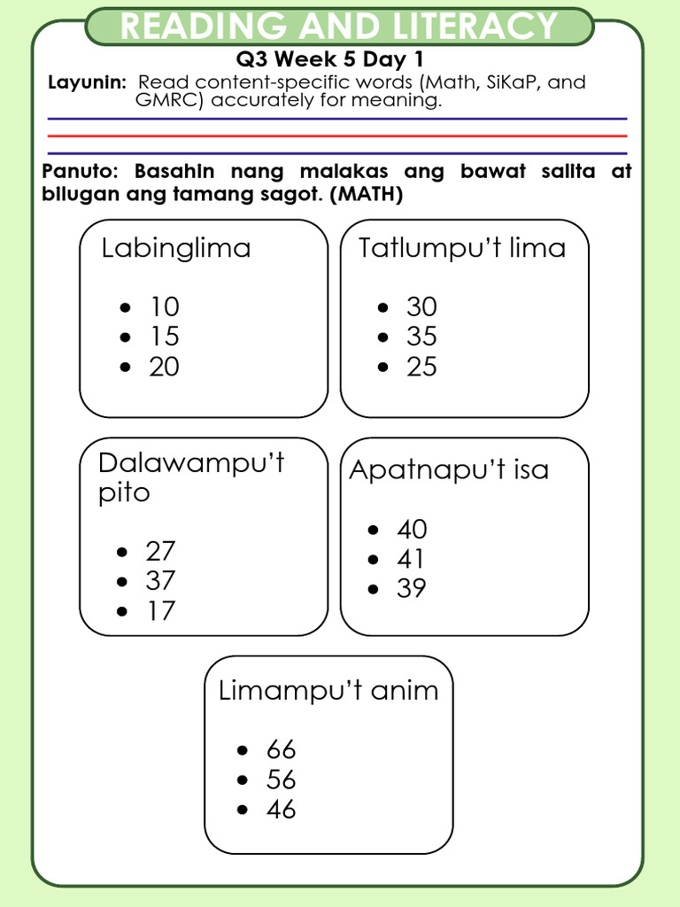 q3 Reading and Literacy Worksheet Week 5 | PDF