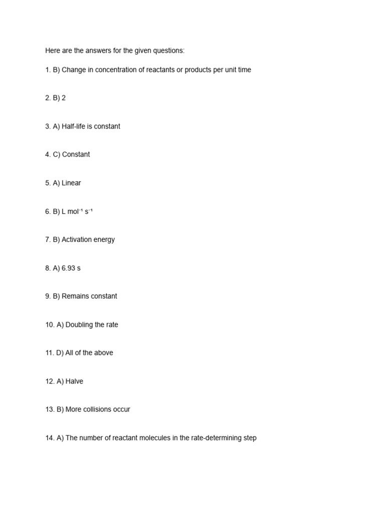 Answer Chemical Kinetics | PDF | Reaction Rate | Activation Energy