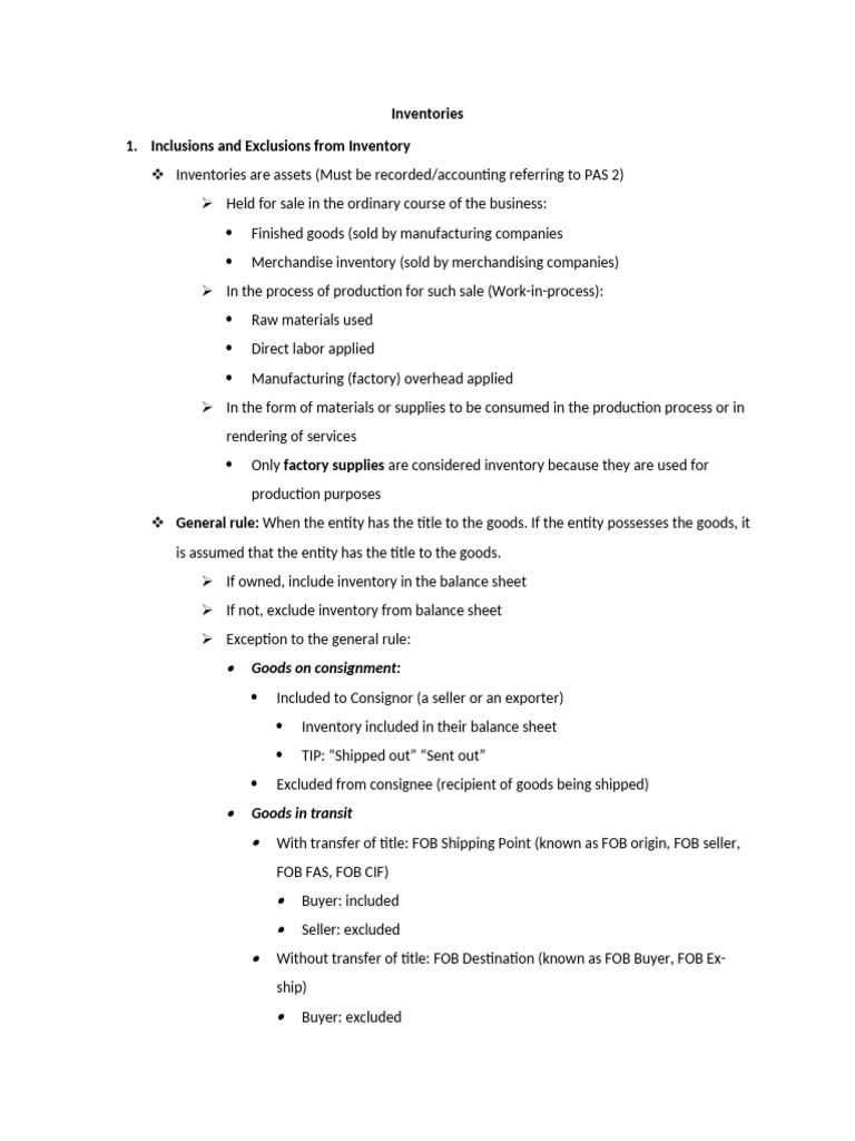 Notes On Inventories (CFAR) | PDF | Inventory | Goods