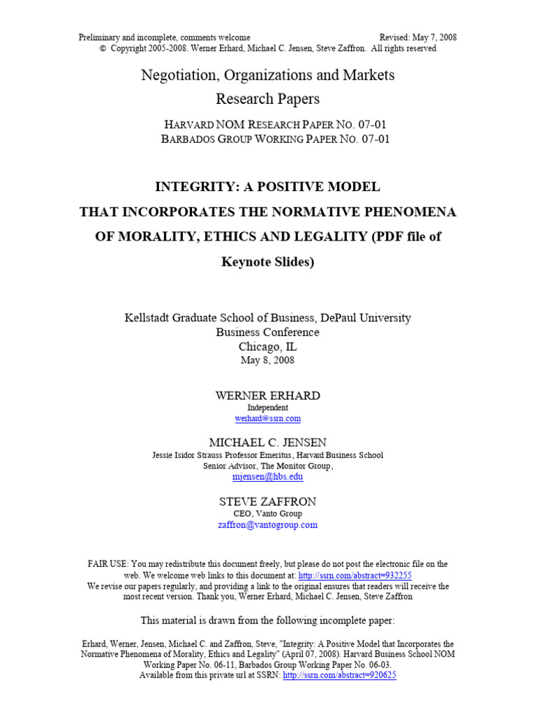 Integrity Model for Performance Enhancement | PDF | Integrity | Morality