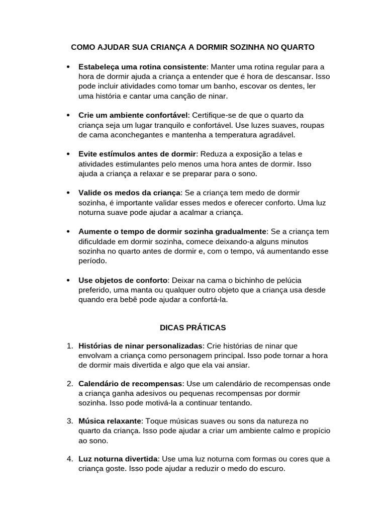 Dormindo Sozinha: Dicas para Crianças | PDF | Dormir | Tempo