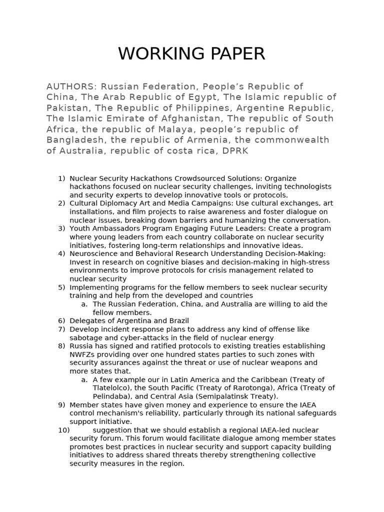 WORKING PAPER 1.0 | PDF | Nuclear Safety And Security | Diplomacy