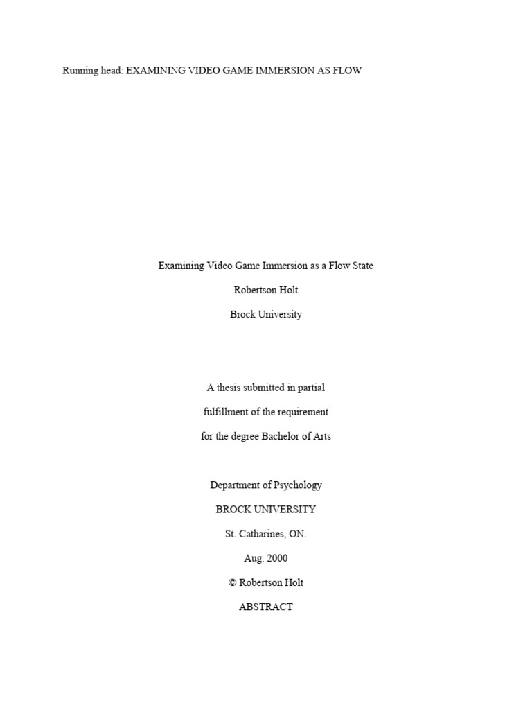 Examining Video Game Immersion As A Flow | PDF | Flow (Psychology ...