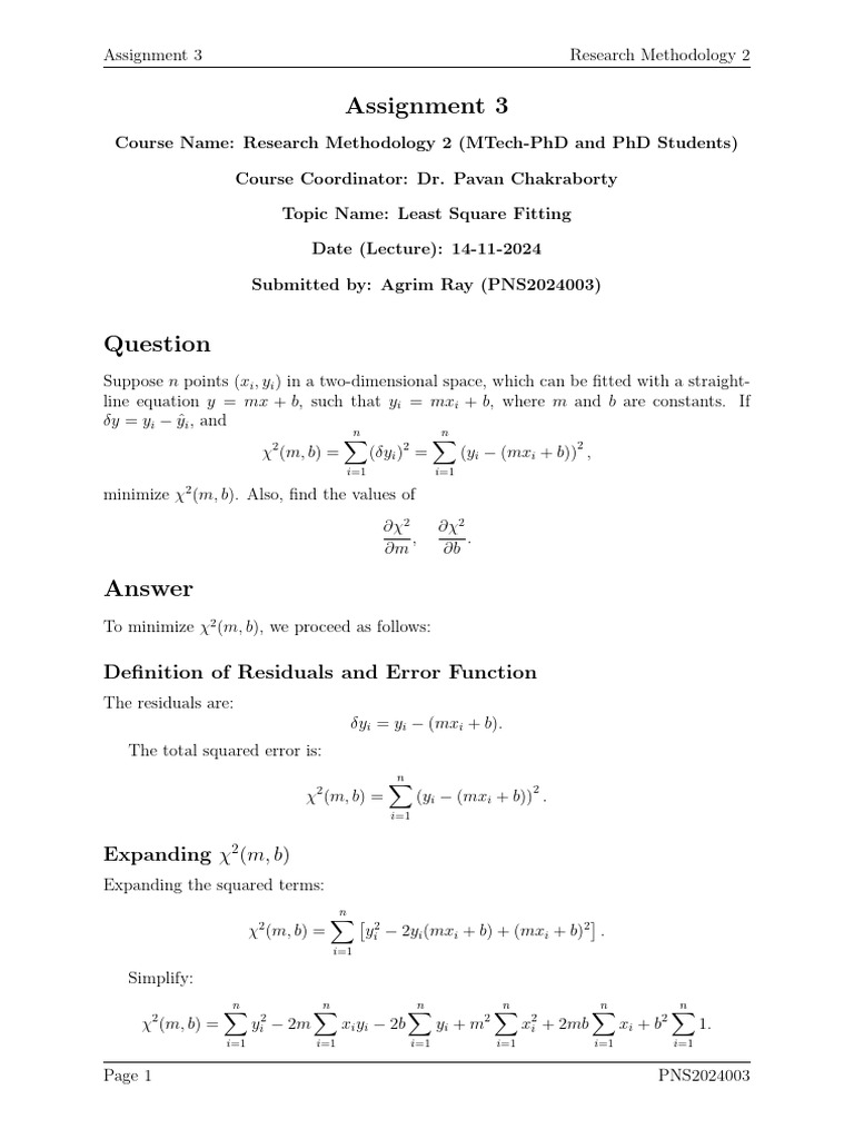 Assignment 3: Definition of Residuals and Error Function | PDF | Least ...