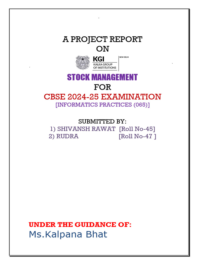 Stock Management Project Report for CBSE | PDF | Databases | My Sql