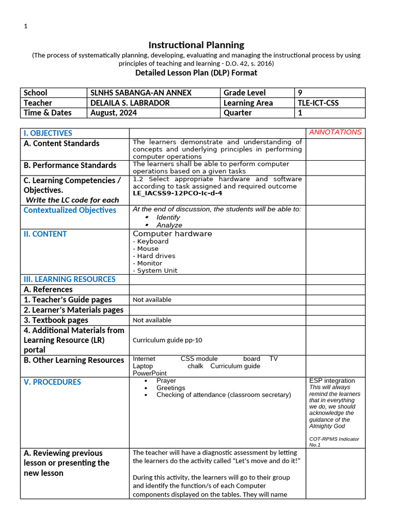 CSS 9 Q1-Com - Hardware DLP-INC | PDF | Computer Data Storage | Learning