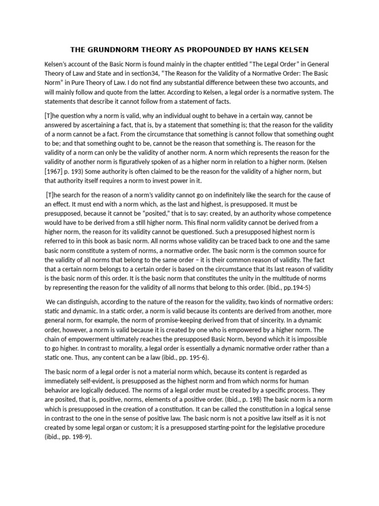 Kelsen's Grundnorm Theory Explained | PDF | Justice | Crime & Violence