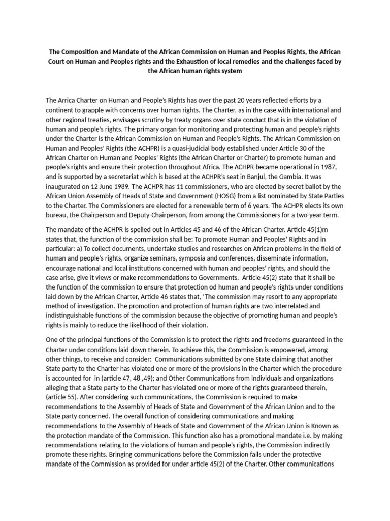ACHPR Mandate and Local Remedies | PDF | Government | Political Law