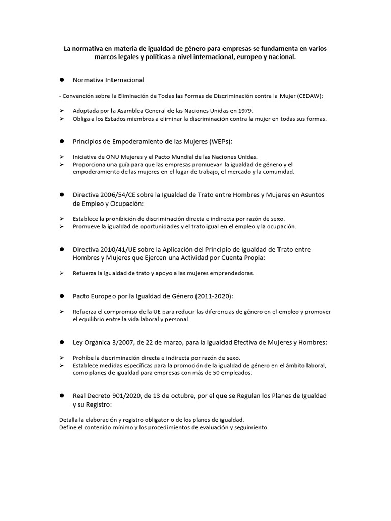 Normativa de Igualdad de Género en Empresas | PDF | Igualdad de género ...
