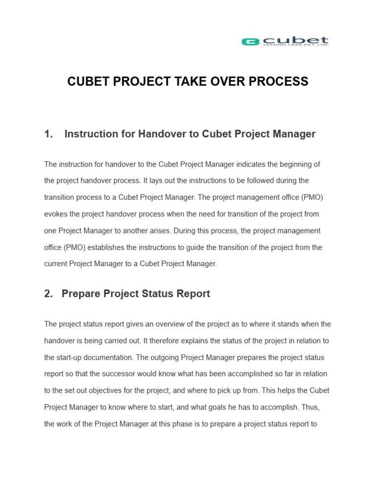 Cubet Project Handover Guidelines | PDF