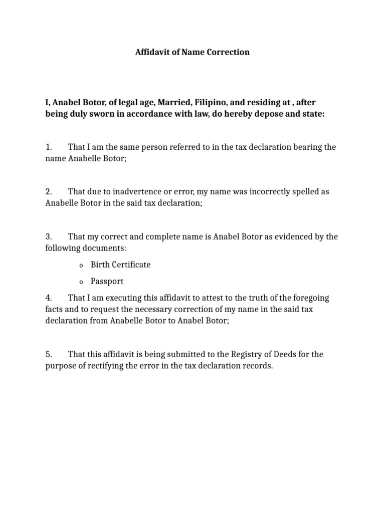 Affidavit for Name Correction | PDF