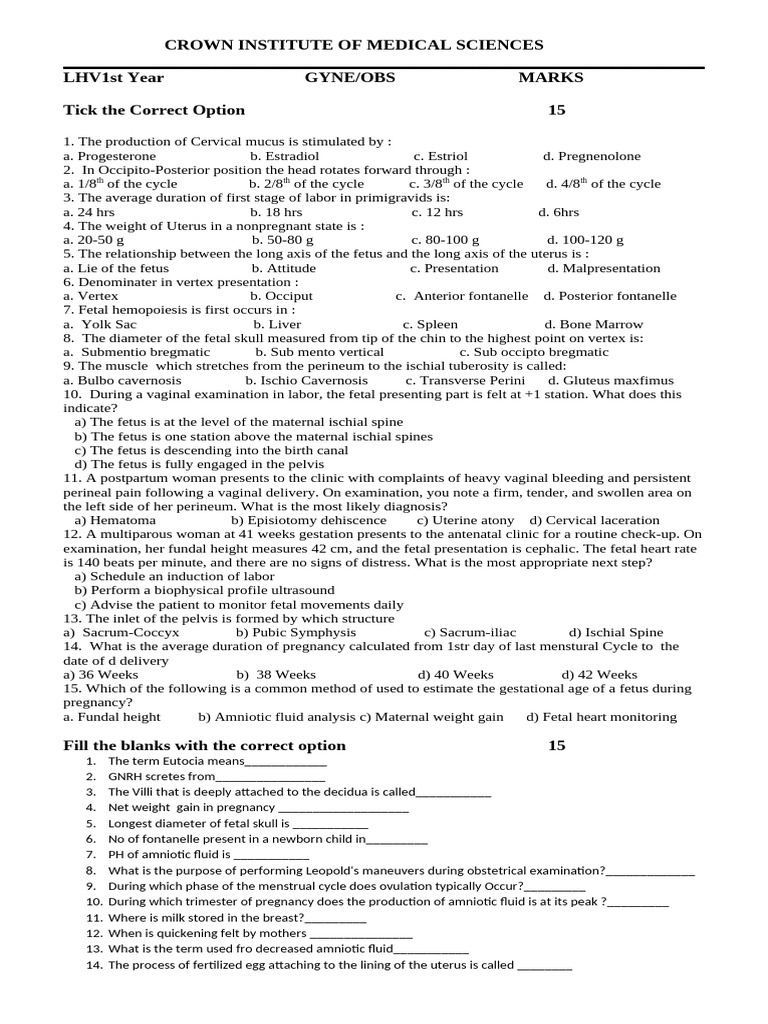 LHV Gynecology Exam Questions and Answers | PDF | Childbirth | Pregnancy