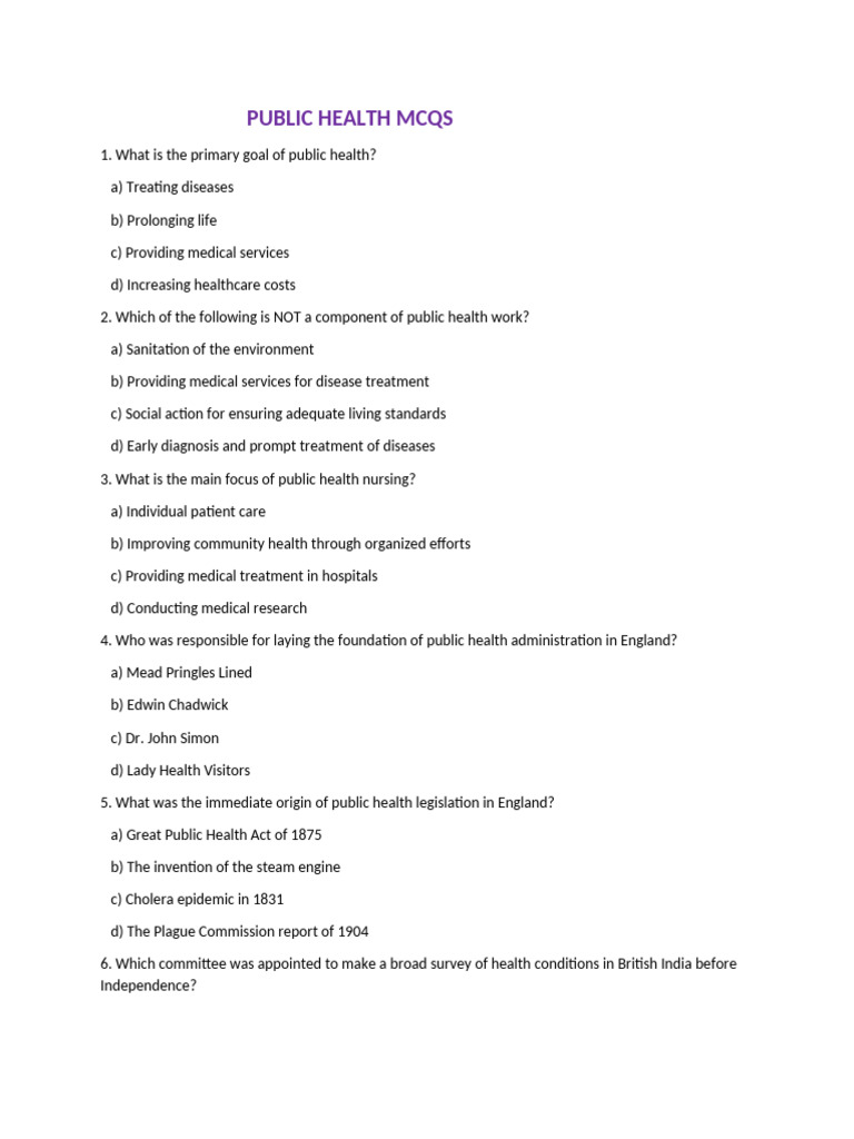 Public Health MCQs and Answers Guide | PDF | Public Health | Health Care