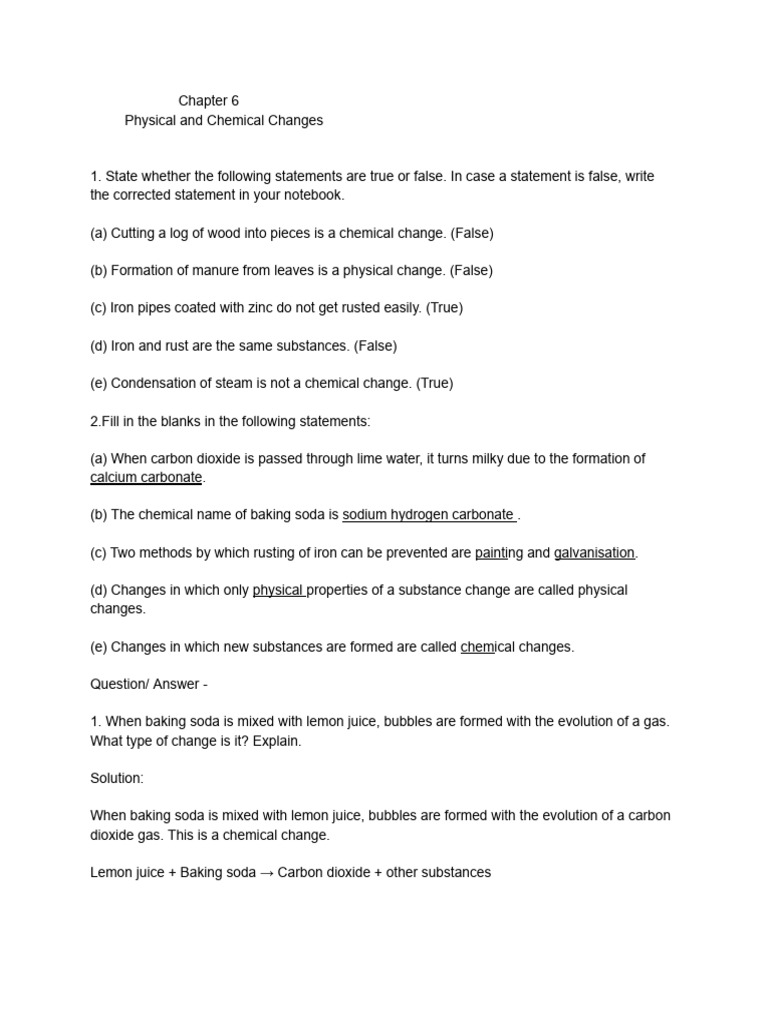 Physical vs Chemical Changes Explained | PDF | Sodium Carbonate ...