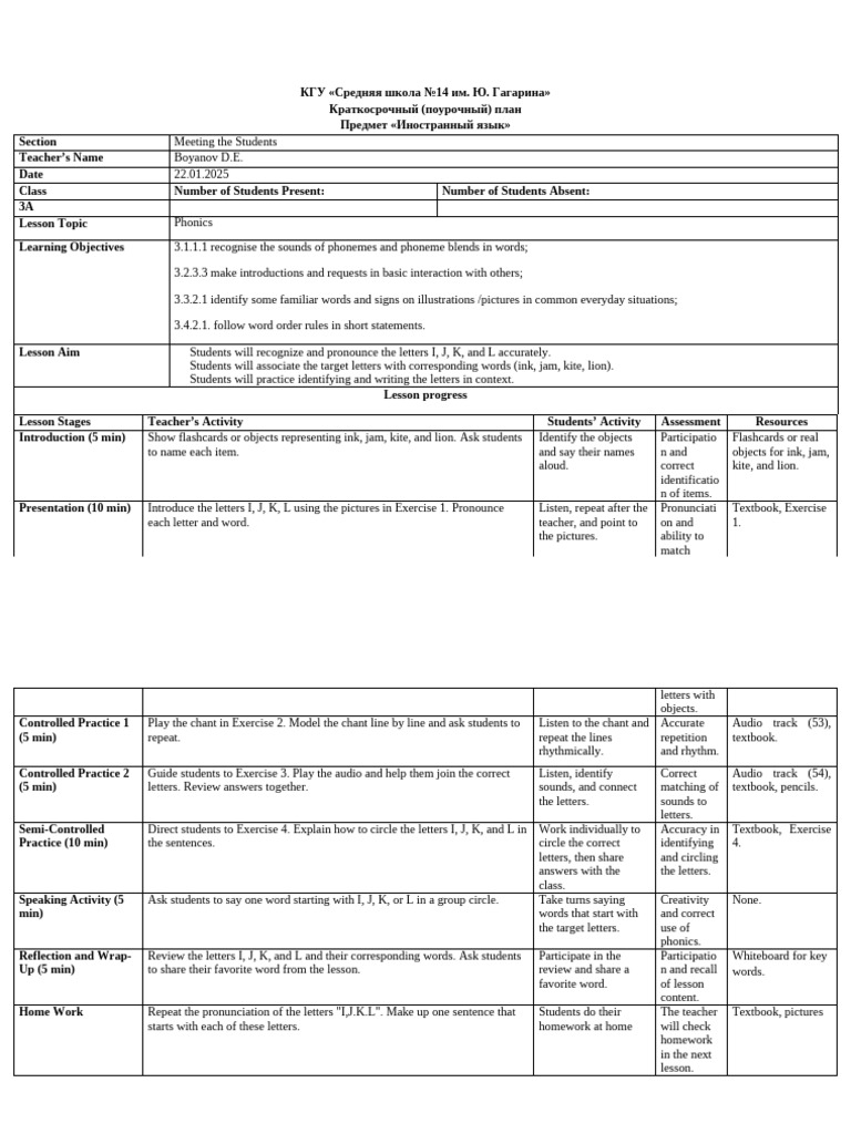 Phonics Lesson Plan for I, J, K, L | PDF | Phonics | Applied Linguistics