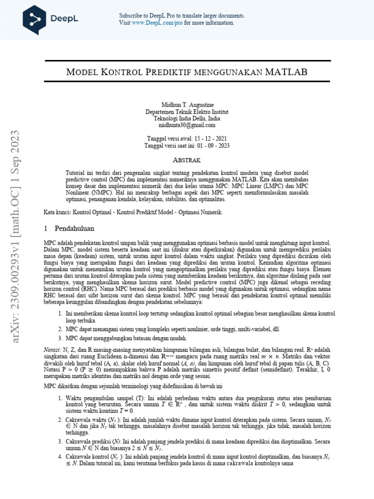 Pengenalan Model Predictive Control di MATLAB | PDF