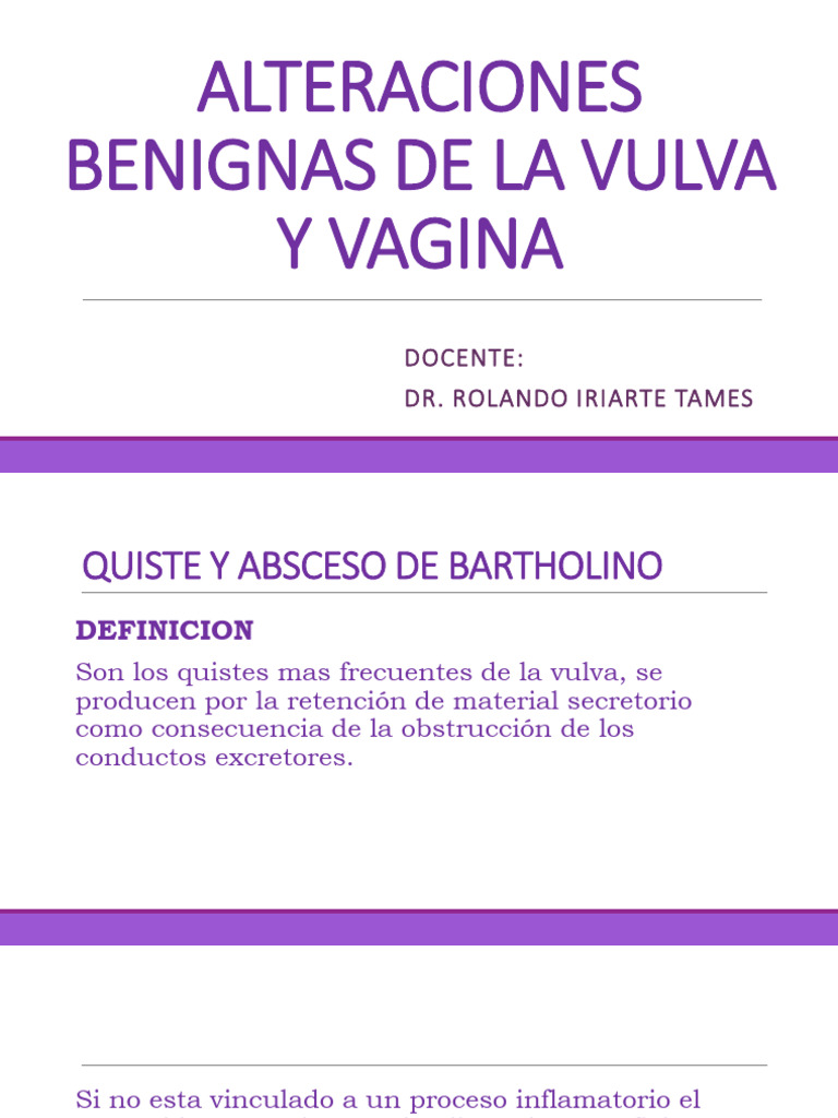 Alteraciones Benignas de La Vulva Y Vagina: Docente: Dr. Rolando ...