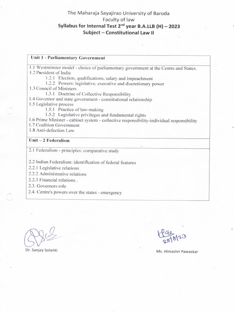 2nd Year BALLB Internal Syllabus | PDF