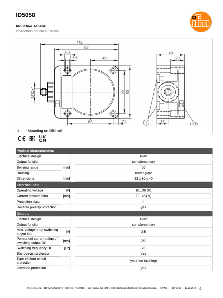 Inductive Sensor ID5058 Specifications | PDF | Power Supply | Electric ...