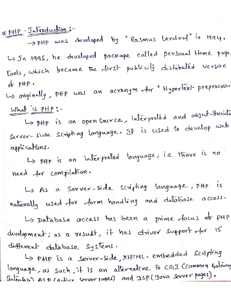 Handwritten PHP Notes PDF | PDF