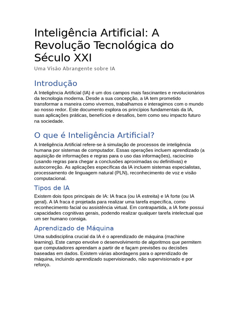 Inteligência Artificial: Impactos e Desafios | PDF | Inteligência ...