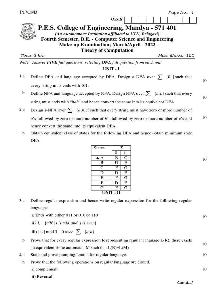 P17CS43 New | PDF | Models Of Computation | Theory Of Computation