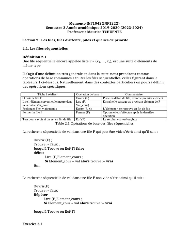 Opérations sur files et piles en informatique | PDF | Algorithmes et ...