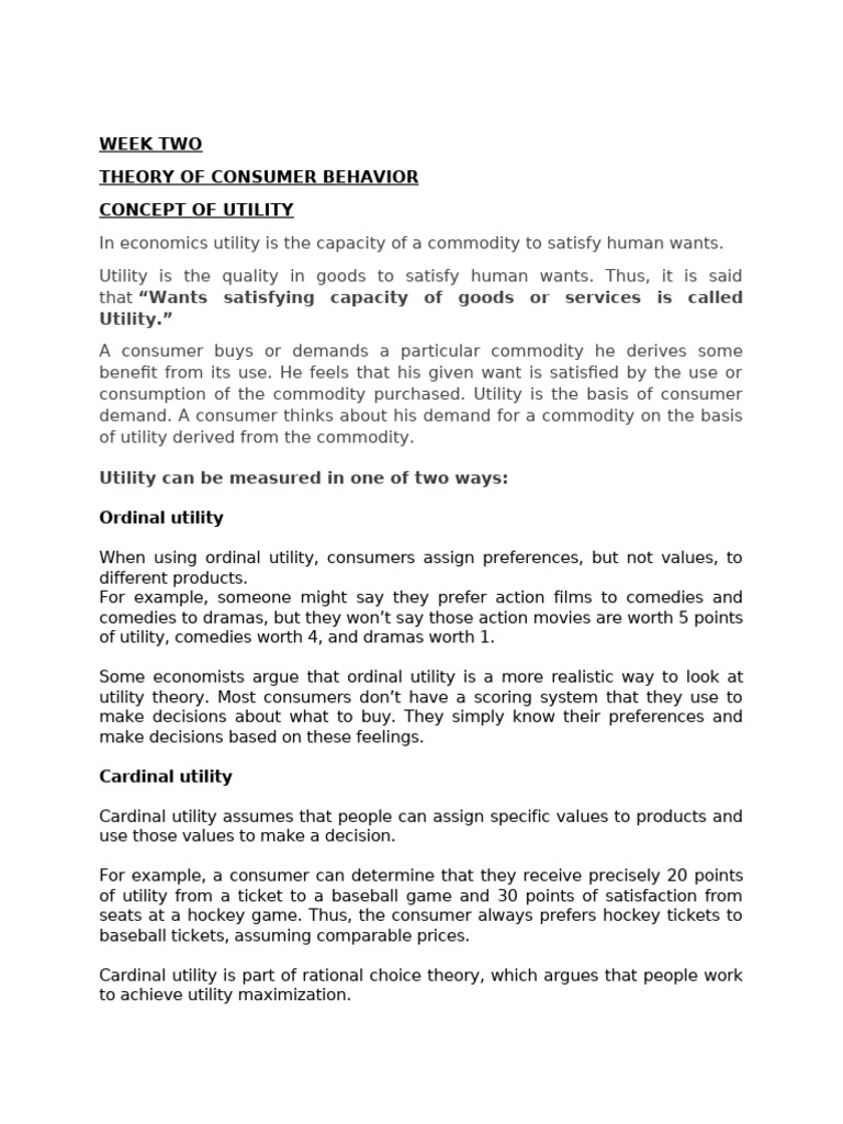 Understanding Utility in Consumer Behavior | PDF | Utility | Economics