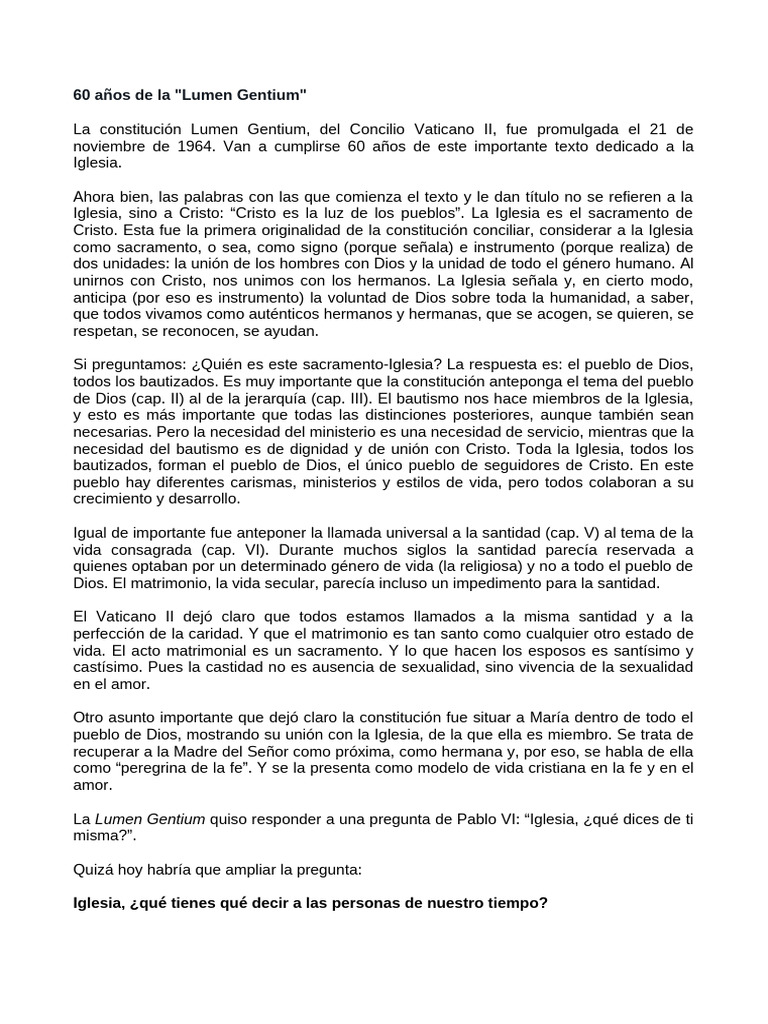 60 Años de Lumen Gentium: La Iglesia Hoy | PDF | Cristo (título ...