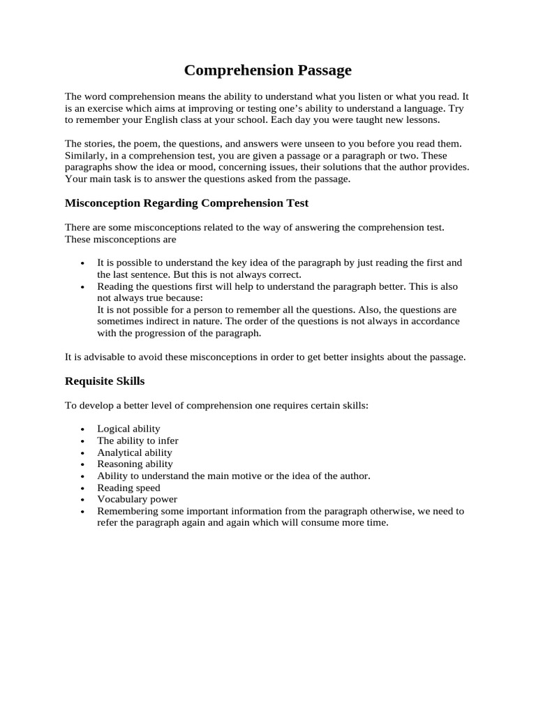 Comprehension Pdf Reading Comprehension Cognition