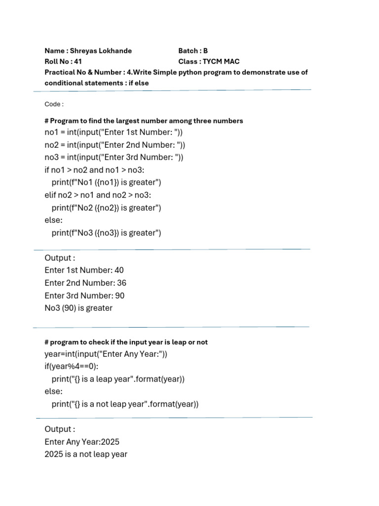 Python Conditional Statements Example | PDF