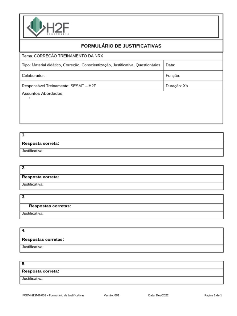 Formulário de Justificativas NRX | PDF