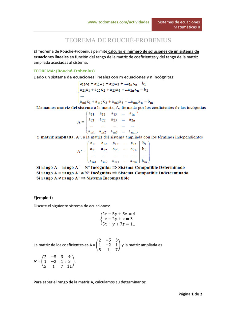 Teorema de Rouche-Frobenius | PDF
