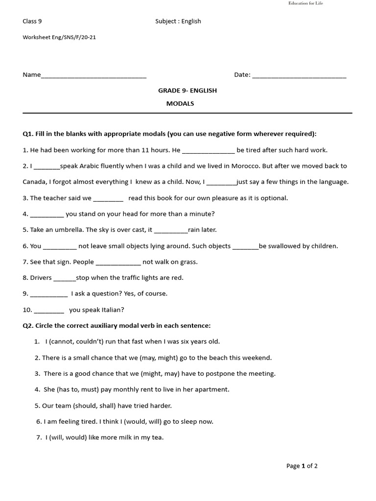 Grade 9-English Modals | PDF