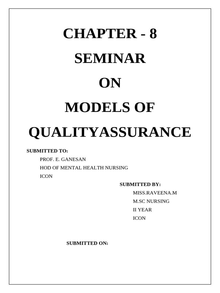 Quality Assurance Models in Nursing | PDF | Joint Commission | Quality ...