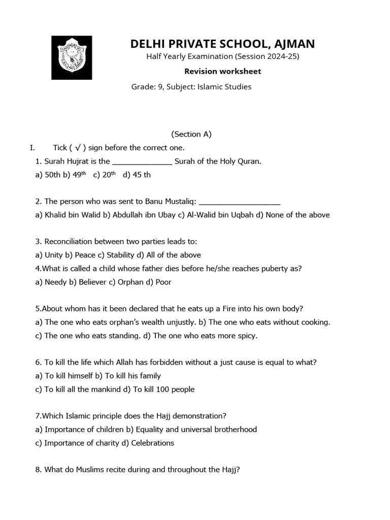 Grade 9 Islamic Studies Exam Review | PDF | Hajj | Abrahamic Religions